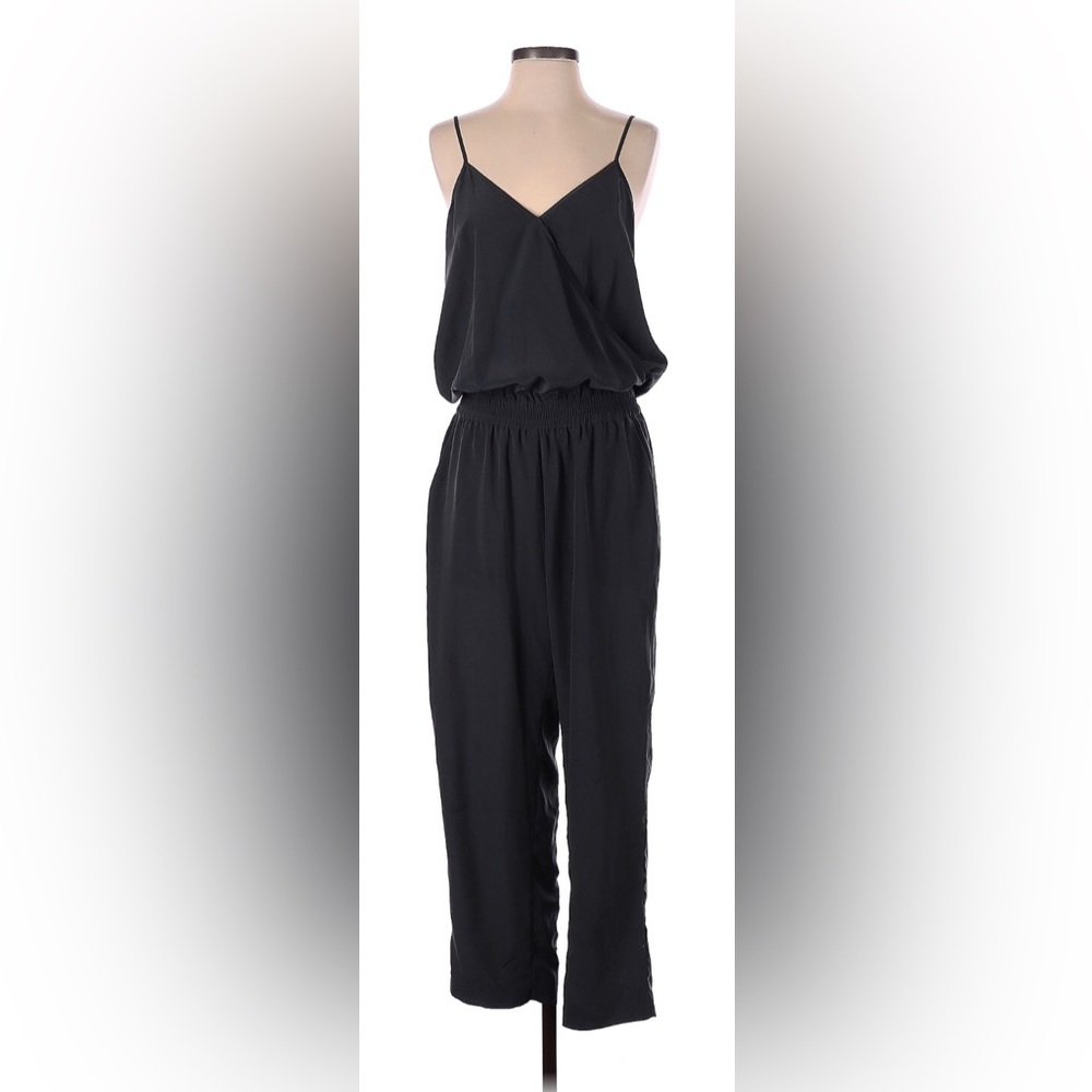 J. Crew- gray spaghetti strap v- neck jumpsuit with pockets! Ruched waist.